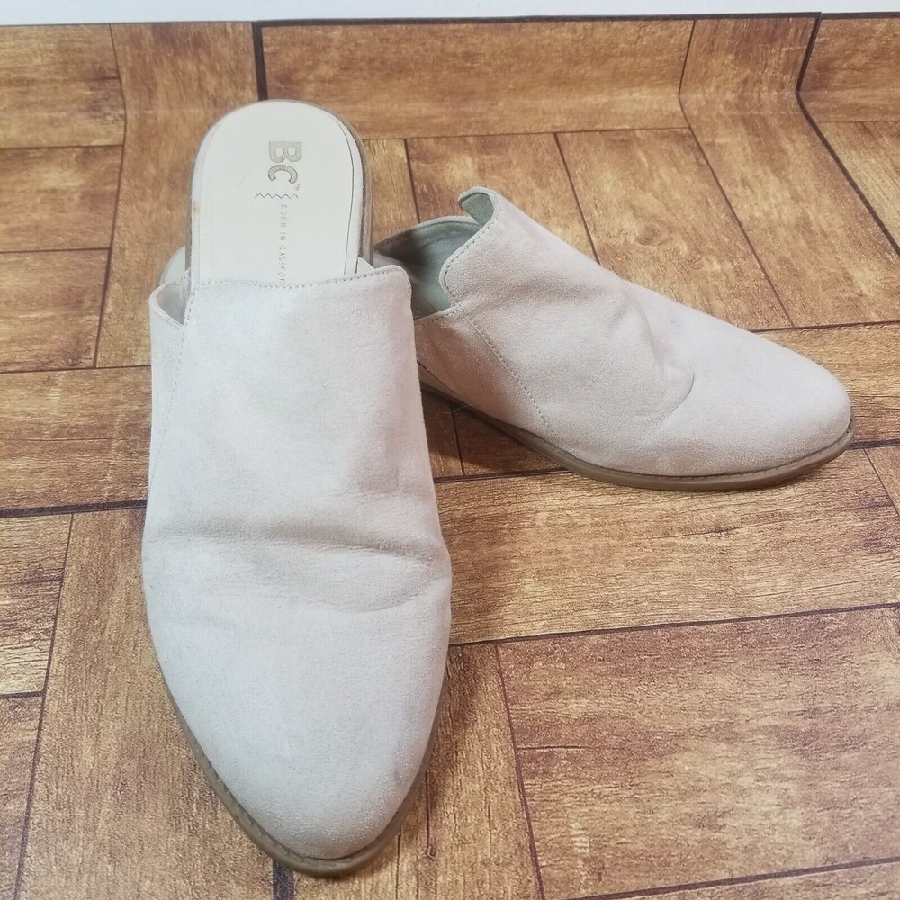 BC "Born in California" Tan Vegan Suede Mules Low Heel Slip in Size 9 1/2